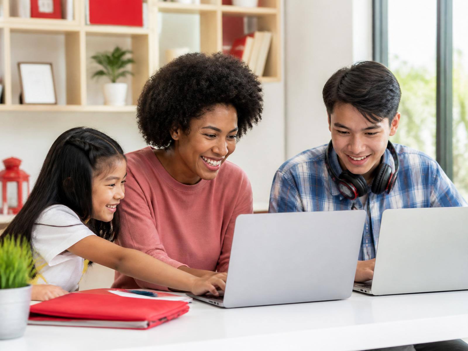 Diverse learners of all ages studying together with laptops and books